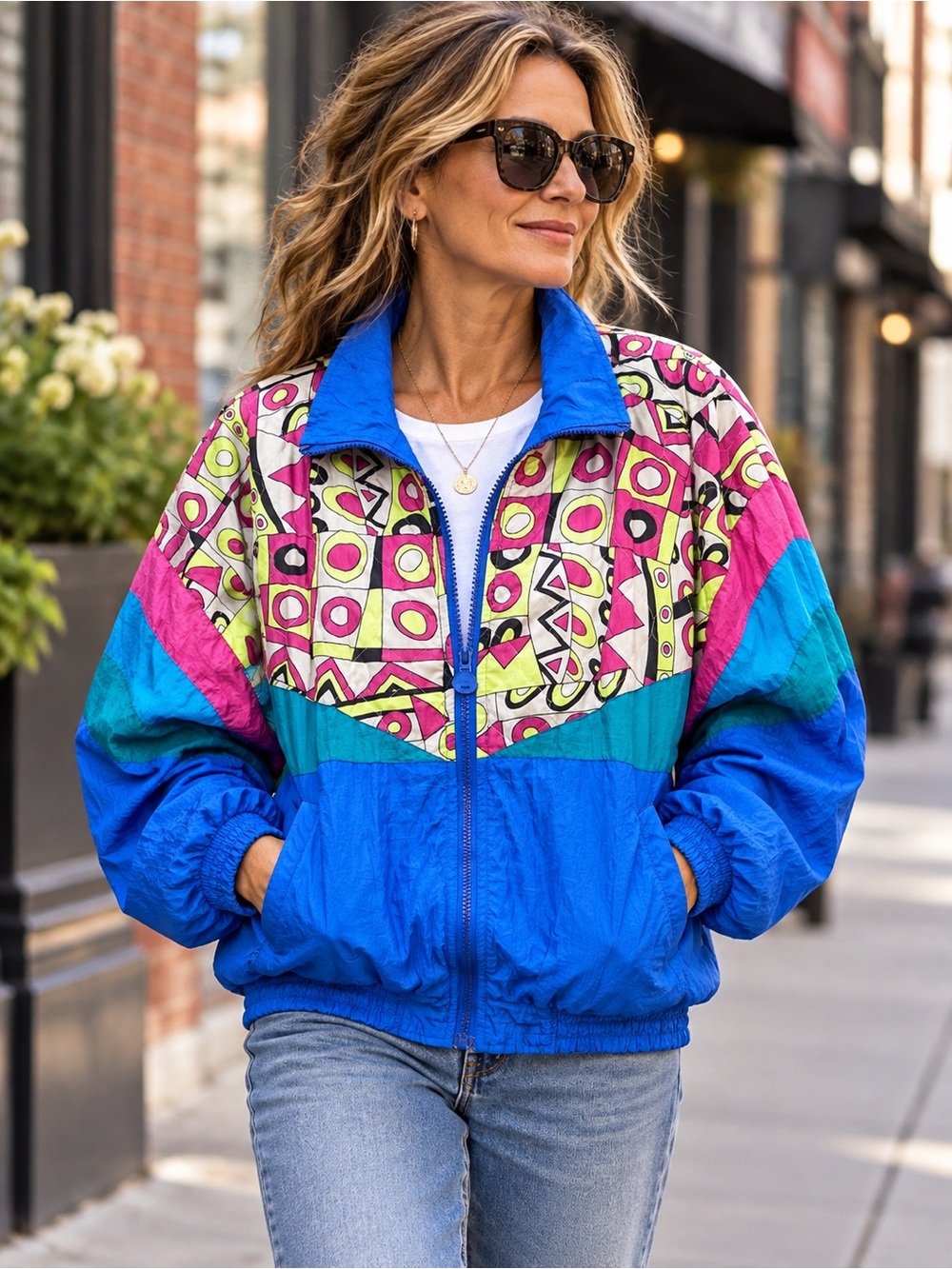 Vintage Cataria 80s Colour Block Windbreaker Jacket Size M